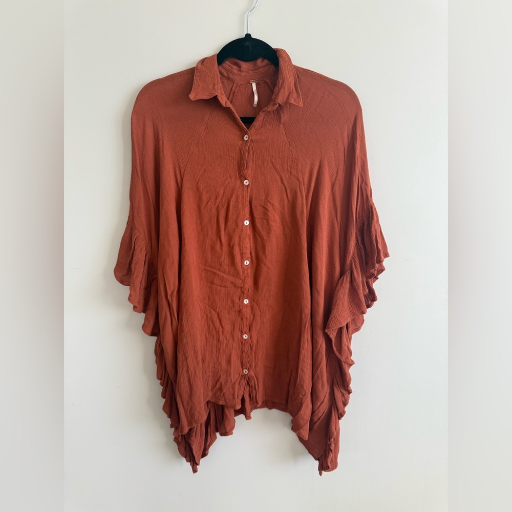 Free People Love Is Top Endless Summer Button Up Oversized Tunic Copper XS/S